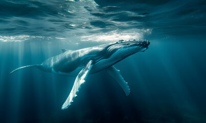 humpback whale swims under the surface of the water, Generative AI