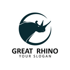 Rhino logo. Rhinoceros icon. Endangered animal symbol. African wildlife brand emblem. Vector illustration. this logo suitable for industrial, building, security and construction companies.