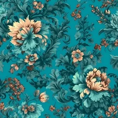 Tuinposter premium pattern of floral illustration on blue background © Wipada