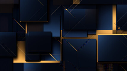 Dark blue luxury premium background, rectangle shapes and gold lines.