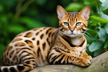 Naklejka na ściany i meble the bengal cat is a distinct and unusual breed with a striking resemblance to a leopard or ocelot. Generative AI