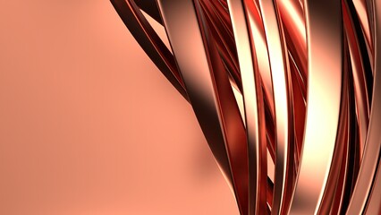 Copper Wavy Metal Gentle Curtain Contemporary Luxury Curves Elegant Modern 3D Rendering Abstract Background