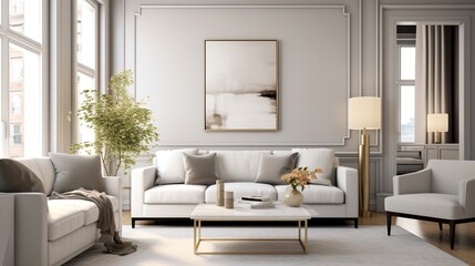 Fototapeta na wymiar Modern living room interior design with elegant color palette 