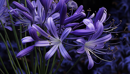 Agapanthus,black magic African lily with a delicate petals against a dark background highlighting their natural beauty,AI generated.	