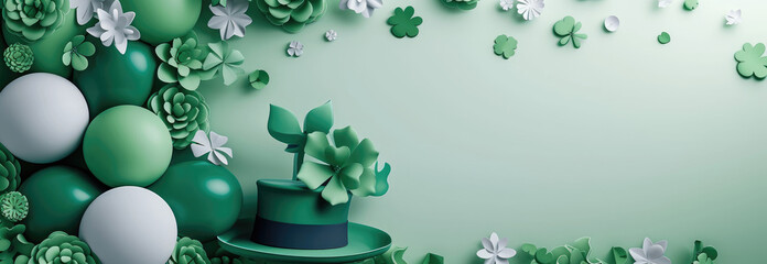 st patrick's day background featuring a hat, green balloons and shamrock