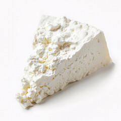A block of crumbled white feta cheese isolated on a white background, AI generated	