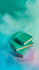 textbooks on a fluorescent smoke minimalistic concept background. School and knowledge is power illustration