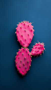 flat lay of bold pink cactus on a dark bold blue. minimal surrealism background