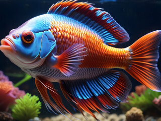 Fototapeta premium Exquisite Betta Ornamental Fish Vibrant Colors and Graceful Fins. Generative AI