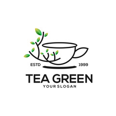 Tea green logo vintage design illustration