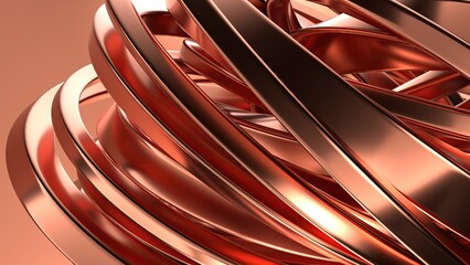 Copper Wavy Metal Gentle Curtain Modern Artistic Delicacy Bezier Curve Elegant and Modern 3D Rendering Abstract Background