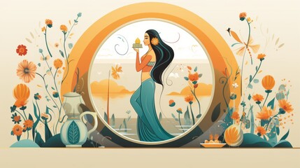 Happy nowruz illustration with mirror
