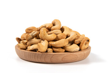 roasted salted cashew nuts isolated on whtie background.