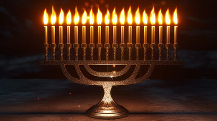 hanukkah menorah with candles - obrazy, fototapety, plakaty