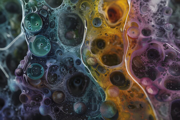abstract background with oil bubbles in water, 3d render illustration