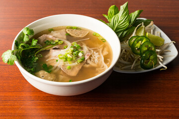 Pork and meatball pho soup