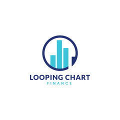 Obraz premium Finance Statistics Bar Chart With Looping Circle Arrow, Logo Template Vector Icon Illustration