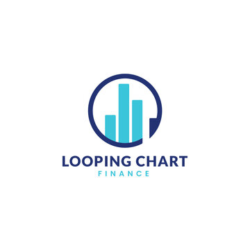 Finance Statistics Bar Chart With Looping Circle Arrow, Logo Template Vector Icon Illustration