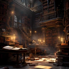 Fotobehang Ancient library with dusty books and hidden scrolls © Cao