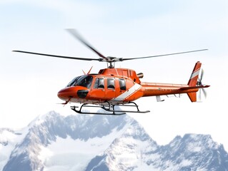Helicopter Flying High Above Mountain Range - AI Generated