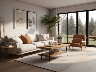 Coastal Lounge, Relaxing Seaside Living Room with Beige Sofa