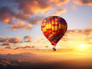 Dreamy Hot Air Balloon Floating in Blue Sky - AI Generated