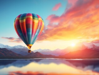 Fototapeta premium Dreamy Hot Air Balloon Floating in Blue Sky - AI Generated
