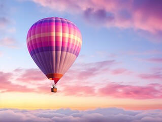 Obraz premium Dreamy Hot Air Balloon Floating in Blue Sky - AI Generated
