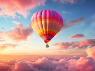 Fototapeta na wymiar Dreamy Hot Air Balloon Floating in Blue Sky - AI Generated