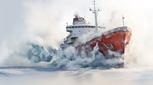 Mighty Icebreaker Ship Pioneering Arctic Waters - AI Generated