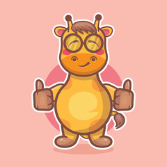 cute giraffe animal character cartoon mascot with thumb up hand gesture