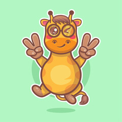 Fototapeta premium funny giraffe animal character mascot with peace sign hand gesture isolated cartoon 