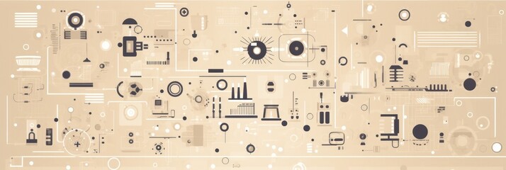Beige abstract technology background using tech devices and icons thin line interface vector