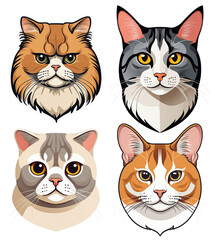 set of cats isolated on transparent background.generative AI