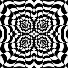 Optical illusion art of zentangle warped art on black and white pattern, Abstract art on black and white moving wave optical illusion.	