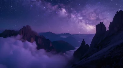 Foto op Canvas Generative AI : Milky Way above mountains in fog at night in autumn © The Little Hut