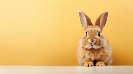 Obraz premium cute animal pet rabbit or bunny brown color smiling and laughing isolated with copy space for easter background, rabbit, animal, pet, cute, fur, ear, mammal, background, celebration, generate by AI