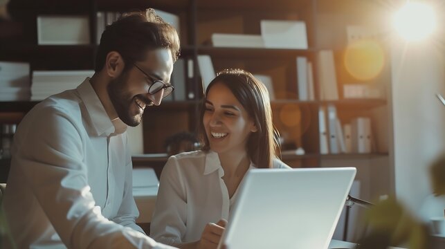 Generative AI : Portrait of success business people working together in home office. 