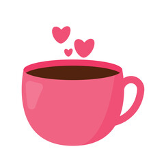 Pink Mug with Heart for Valentines Day Drink and Beverage Cute Cartoon Vector Illustration