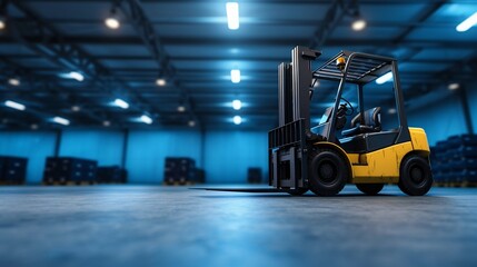 Yellow Forklift in Modern Warehouse. Generative ai
