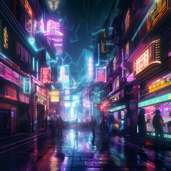 Cyberpunk alleyway with holographic advertisements 