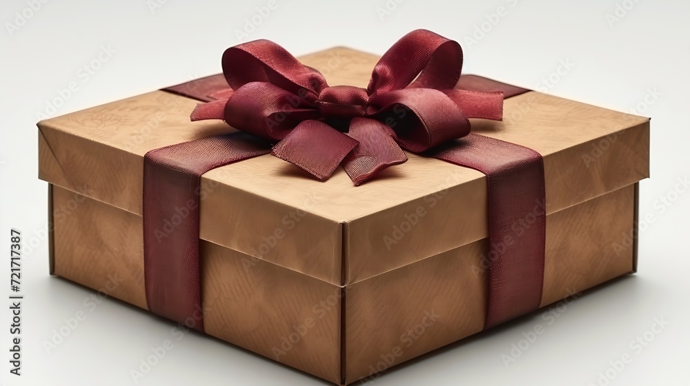 Poster Generative AI : Gift box with red bow isolated on white background