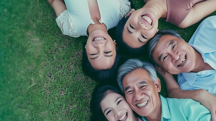 Generative AI : Portrait enjoy happy smiling love multi-generation asian big hug family.