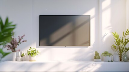 Generative AI : Mockup a TV wall mounted with decoration in living room
