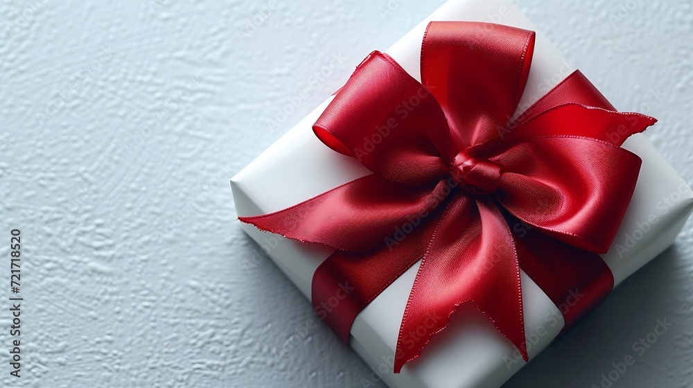 Poster Generative AI : Gift box with red bow isolated on white background
