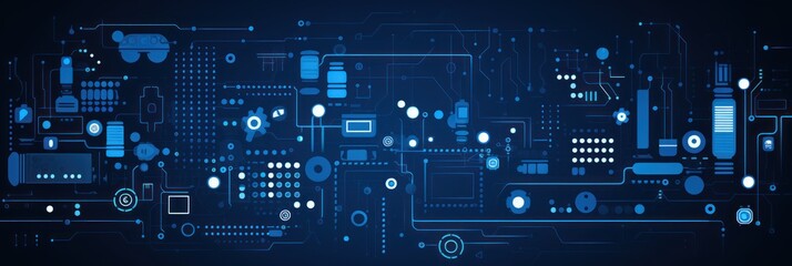 Blue abstract technology background using tech devices and icons 