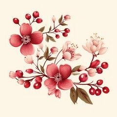 Bronze vector illustration cute aesthetic old cranberry paper with cute cranberry flowers