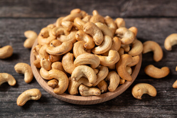 roasted salted cashew nuts on table.