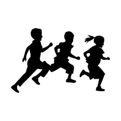 Fototapeta na wymiar Little kids running silhouettes, children silhouettes running, happy little kid running