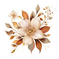 Bronze several pattern flower, sketch, illust, abstract watercolor, flat design, white background